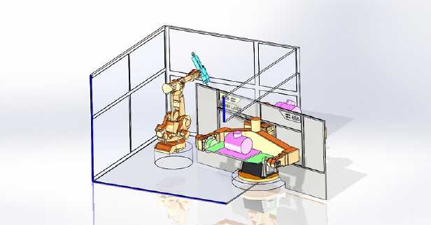Sondermaschinenbau 9 Achsige Roboterlaserschwei�zelle Seitenansicht